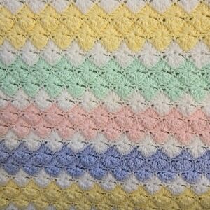 Crochet Stripe Grannycore Square Baby Blanket Pastel Cottagecore 33X43" Unisex